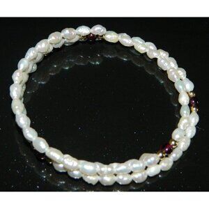 VTG FRESHWATER PEARLS & AMETHYST Gemstone Adjustable Expandable Bracelet